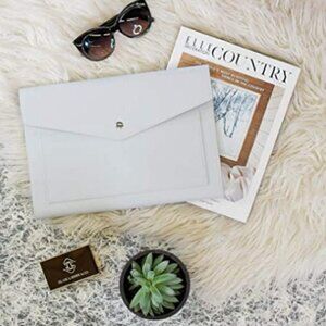 GLASS LADDER & CO Megan Portfolio Clutch Tech Organizer Light Gray Vegan Leather